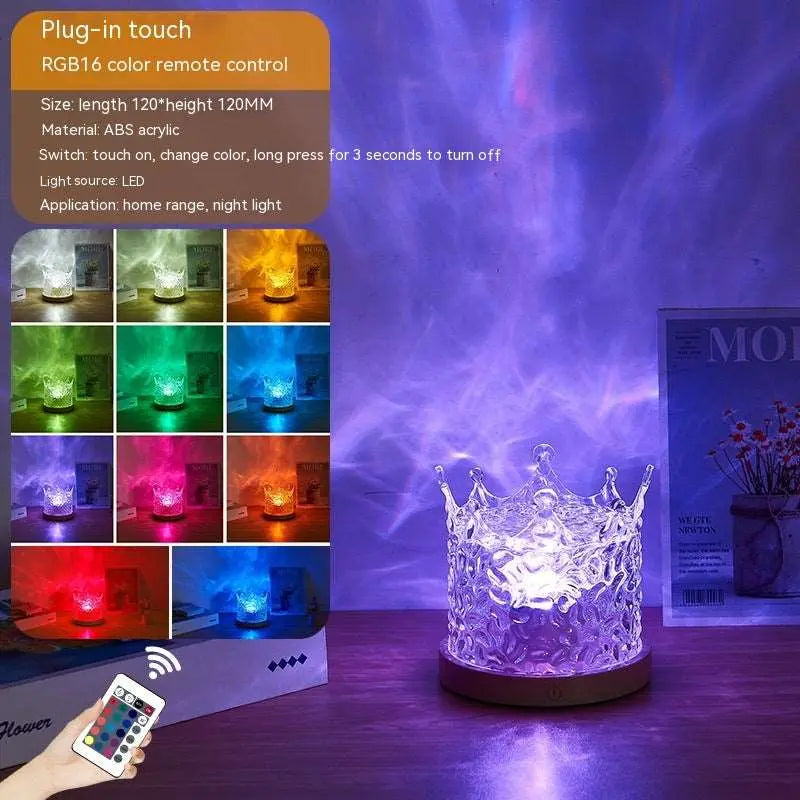 LED Water Ripple Ambient Night Light USB Rotating Projection Crystal Table Lamp RGB Dimmable Home Decoration 16 Color Gifts - prestigepearls