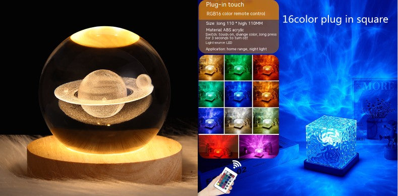 LED Water Ripple Ambient Night Light USB Rotating Projection Crystal Table Lamp RGB Dimmable Home Decoration 16 Color Gifts - prestigepearls