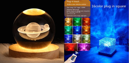 LED Water Ripple Ambient Night Light USB Rotating Projection Crystal Table Lamp RGB Dimmable Home Decoration 16 Color Gifts - prestigepearls