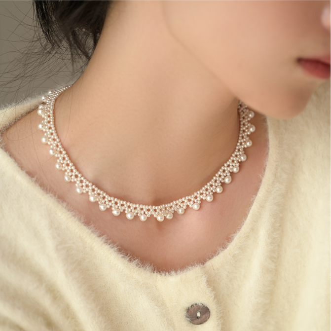 Lace Vintage Multilayer Round Lady Pearl Necklace 18K Gold Adjustable Choker PrestigePearls