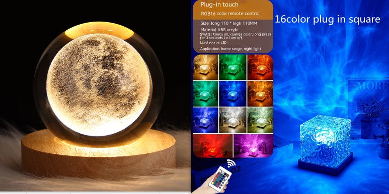 LED Water Ripple Ambient Night Light USB Rotating Projection Crystal Table Lamp RGB Dimmable Home Decoration 16 Color Gifts - prestigepearls