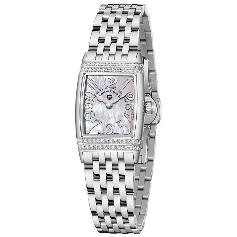 Women's Fashion Shell Face Square Quartz Watch With Diamonds PrestigePearls