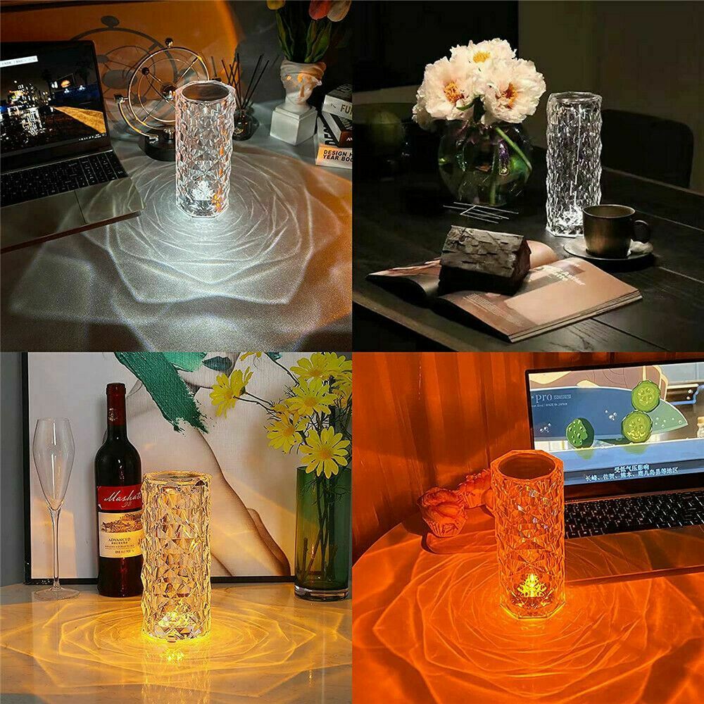 LED Crystal Table Lamp Diamond Rose Night Light Touch Atmosphere &Remote Control - prestigepearls