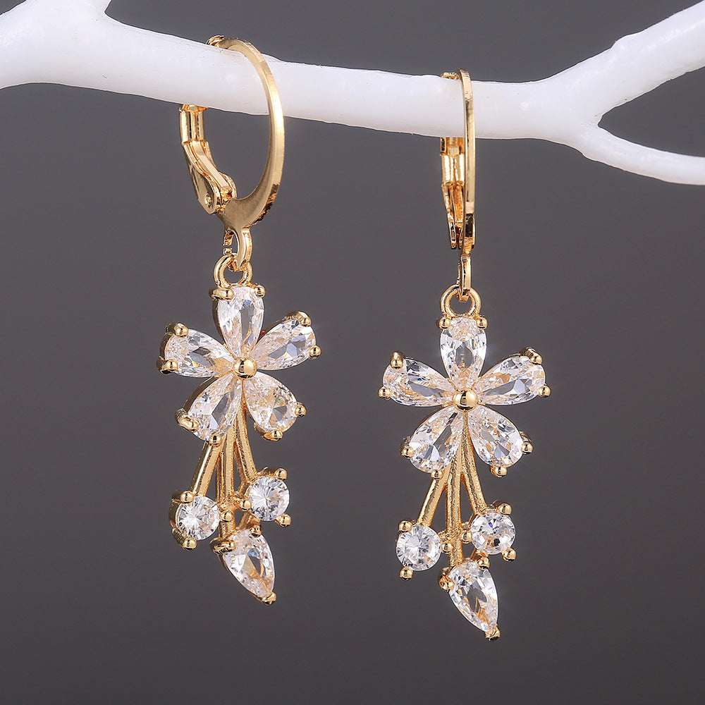 Fashion OL Copper Inlaid Zircon Flower Earrings PrestigePearls