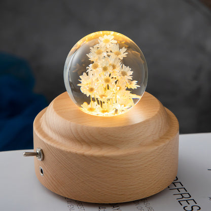 LED Night Light Flower Crystal Ball Children Night Lamp With Woodern Base Bedroom Ambient Light Creative Gift Night Light - prestigepearls