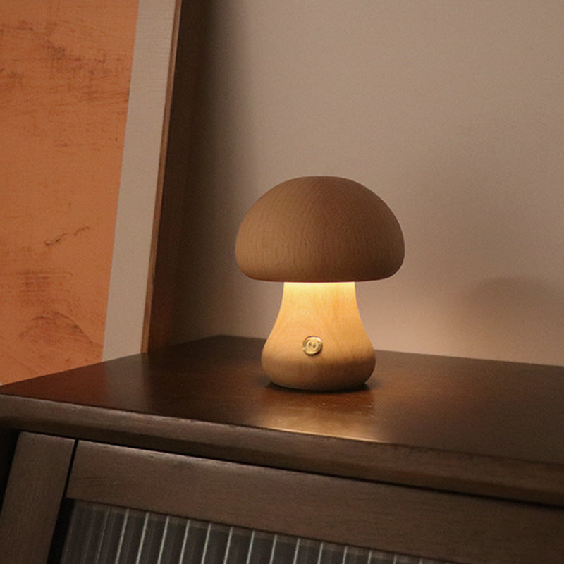 INS Wooden Cute Mushroom LED Night Light With Touch Switch  Bedside Table Lamp For Bedroom Childrens Room Sleeping Night Lamps Home Decor - prestigepearls