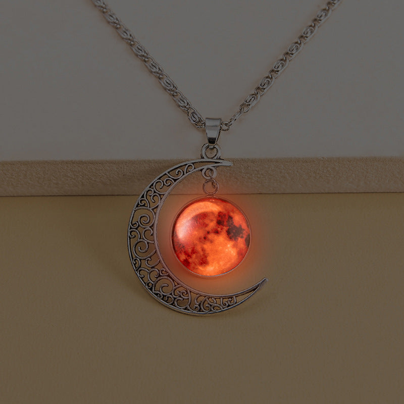 Fashion Glowing Red Luminous Moon Necklace PrestigePearls