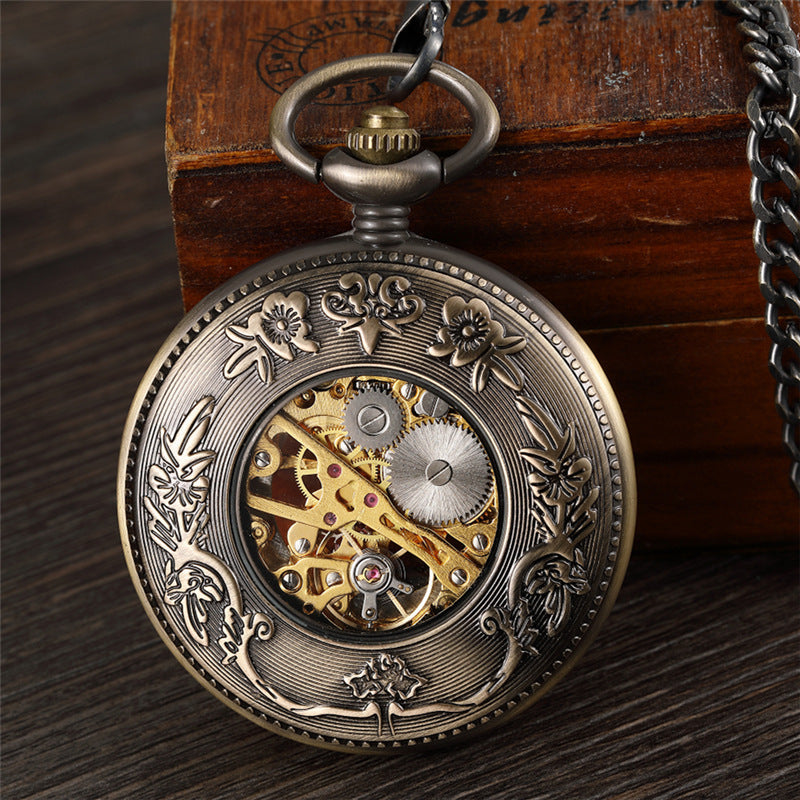 Large Flip Mechanical Pocket Watch Roman Carved Hollow PrestigePearls