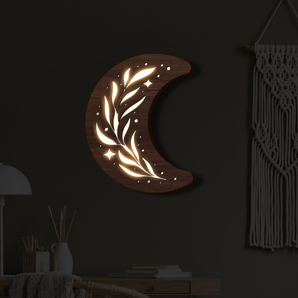 EtherealGlow- Bohemian Style Three-dimensional Wooden Leaf Crescent Lamp Pendant PrestigePearls