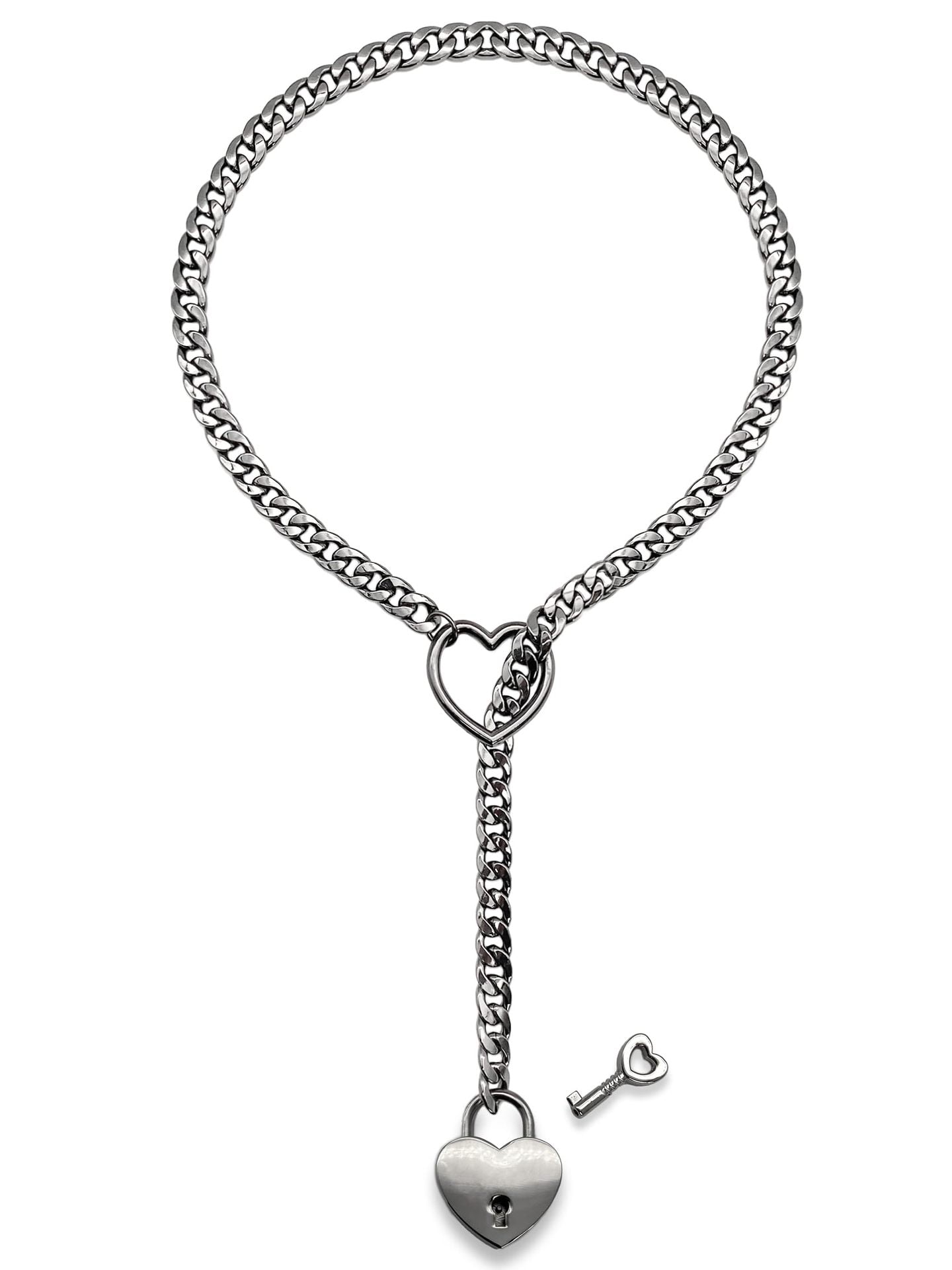 New chock and key 2024 necklace, Slip Chain Necklace Heart O-Ring Rock Cuban Long Necklace PrestigePearls