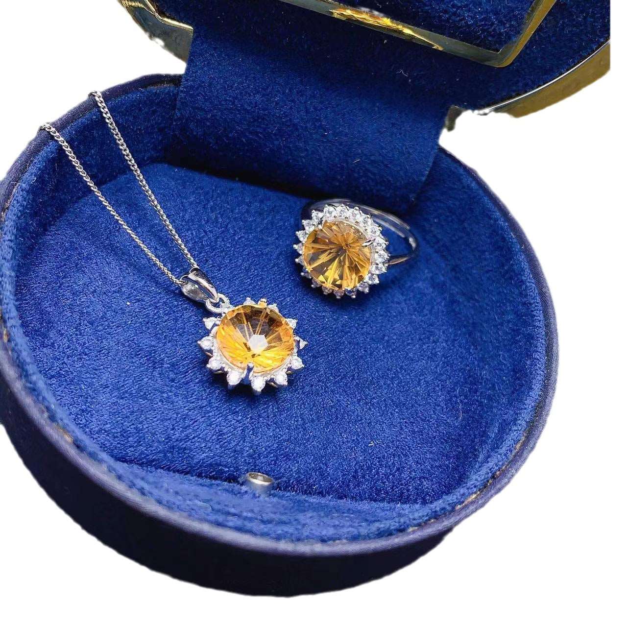 18K Inlaid Natural Fireworks Citrine Set Diamond