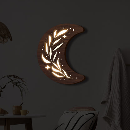 EtherealGlow- Bohemian Style Three-dimensional Wooden Leaf Crescent Lamp Pendant PrestigePearls