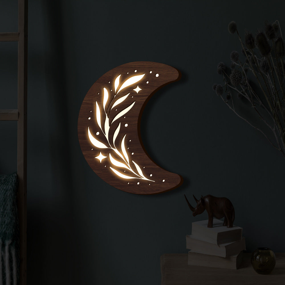 EtherealGlow- Bohemian Style Three-dimensional Wooden Leaf Crescent Lamp Pendant PrestigePearls