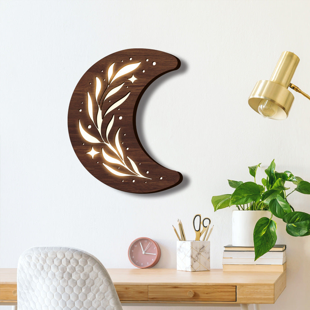 EtherealGlow- Bohemian Style Three-dimensional Wooden Leaf Crescent Lamp Pendant PrestigePearls