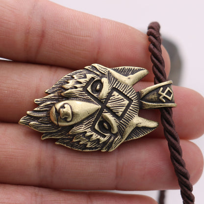 Viking Wolf Head Metal Necklace Luna Rune Amulet - prestigepearls