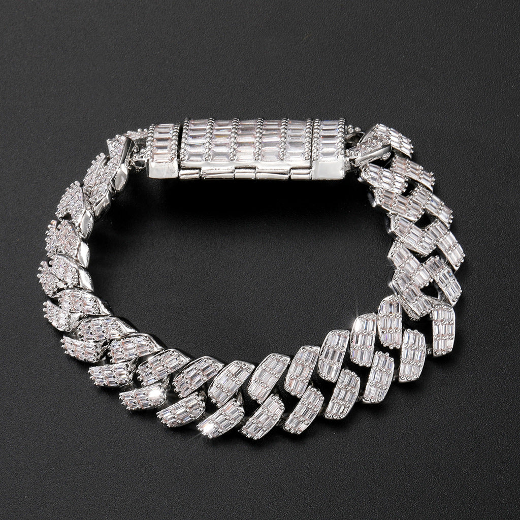 Men's Wide Cubic Zirconia Diamond Flap Buckle Bracelet - prestigepearls