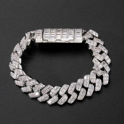 Men's Wide Cubic Zirconia Diamond Flap Buckle Bracelet - prestigepearls