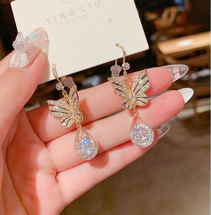 925 Silver Needle Butterfly Zircon Earrings