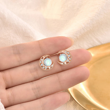 Sterling Silver Moonstone Star And Moon Stud Earrings PrestigePearls