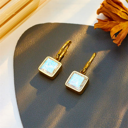 Drop-shaped Square Color Zircon Pendant Gold Eardrop Earring PrestigePearls