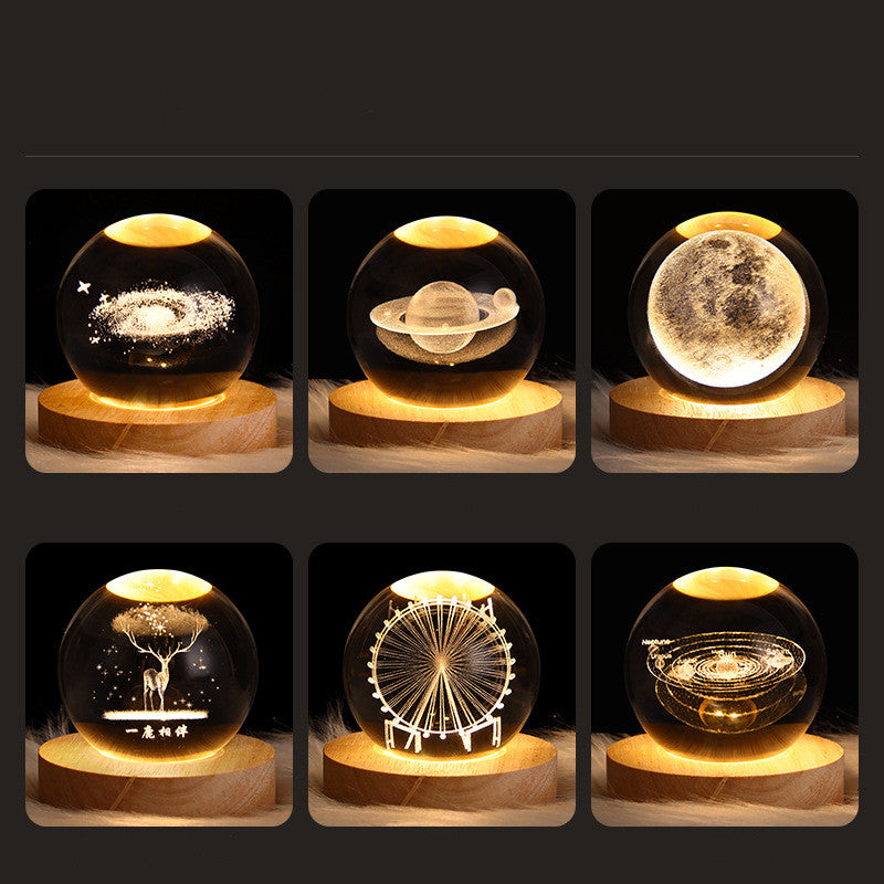 Luminous Starry Sky And Planets Moon Moon Crystal Ball Small Night Lamp Projection Ambience Light Creative Gift New Strange Gift - prestigepearls