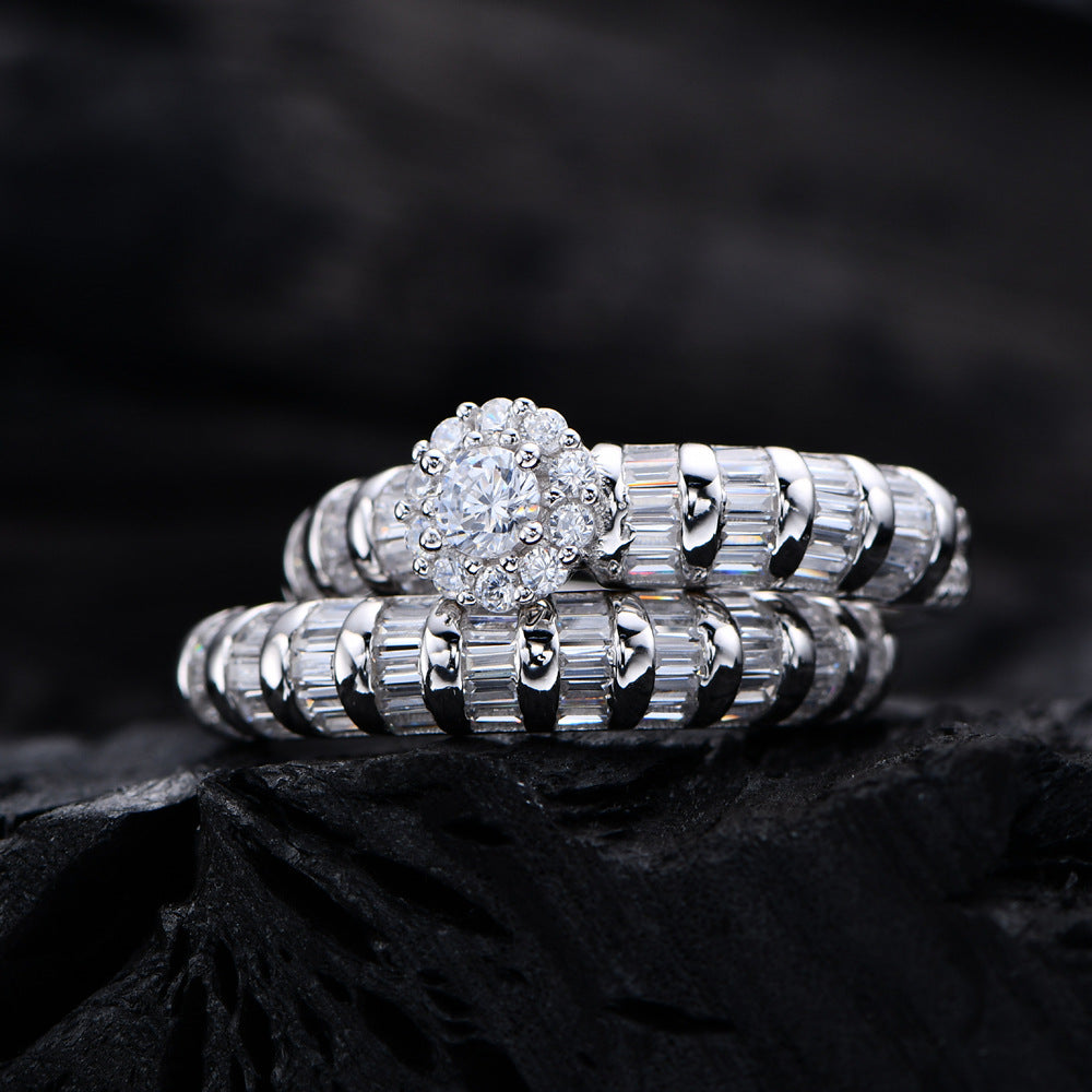 Round Bamboo Snowflake Micropaved Cubic Zirconia Set Ring - prestigepearls