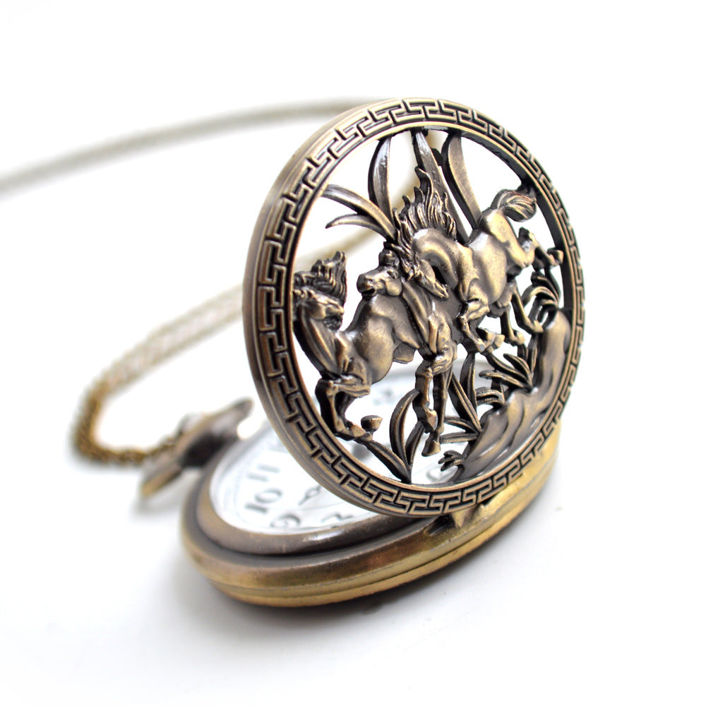 Men's Three Horses Skeleton Quartz Pocket Watch PrestigePearls