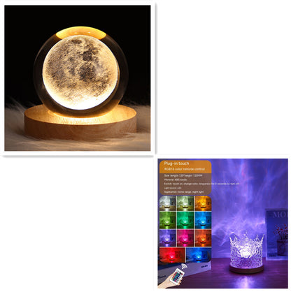 LED Water Ripple Ambient Night Light USB Rotating Projection Crystal Table Lamp RGB Dimmable Home Decoration 16 Color Gifts - prestigepearls