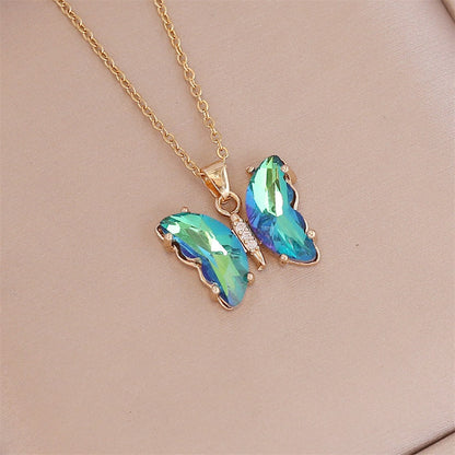 Gradient Butterfly Necklace Women's Fashion Pendant Necklace Clavicle Chain PrestigePearls