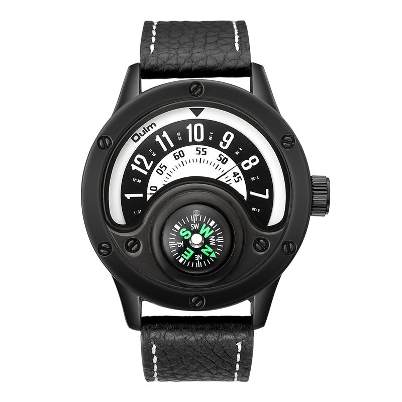 OULM 3880--Leather Watches Decorative Compass Big Size Male Watch PrestigePearls