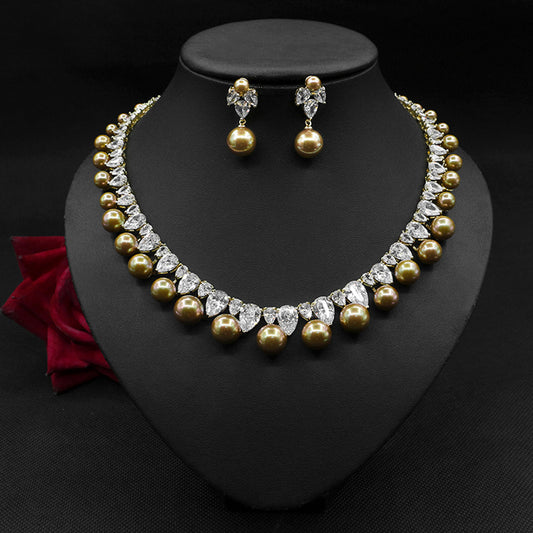 DivinerDine Jewelry Set__Pearl Zircon Earrings Necklace Set Dinner Jewelry PrestigePearls