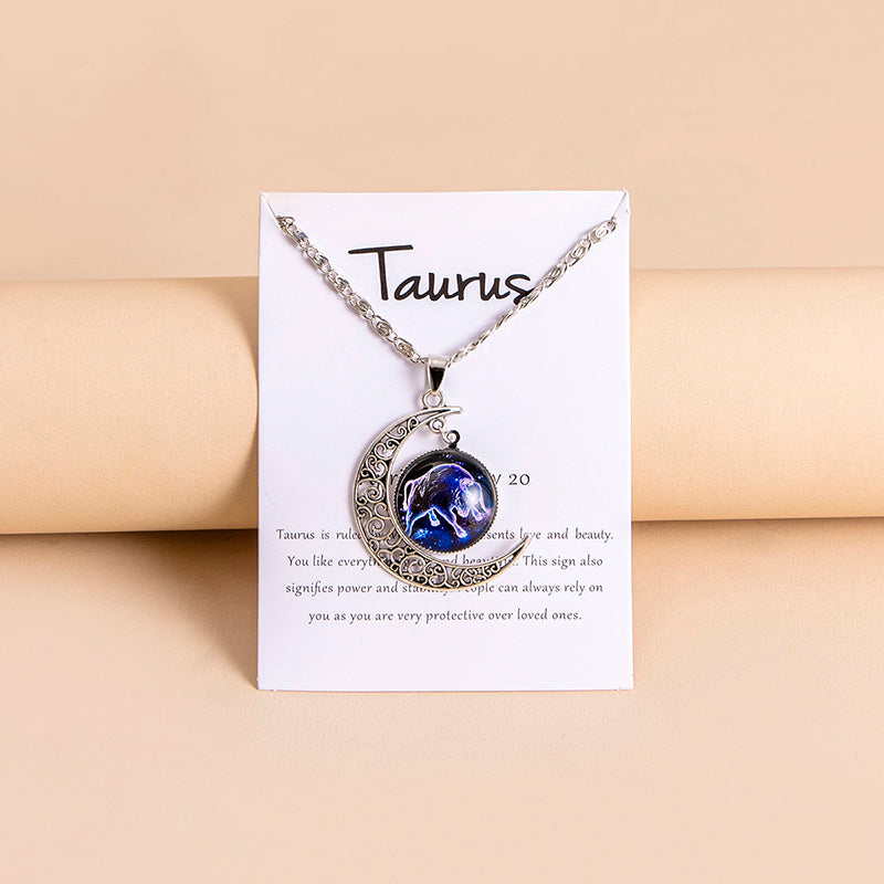 12 Zodiac Sign Glass Charms Moon Pendant Necklace PrestigePearls