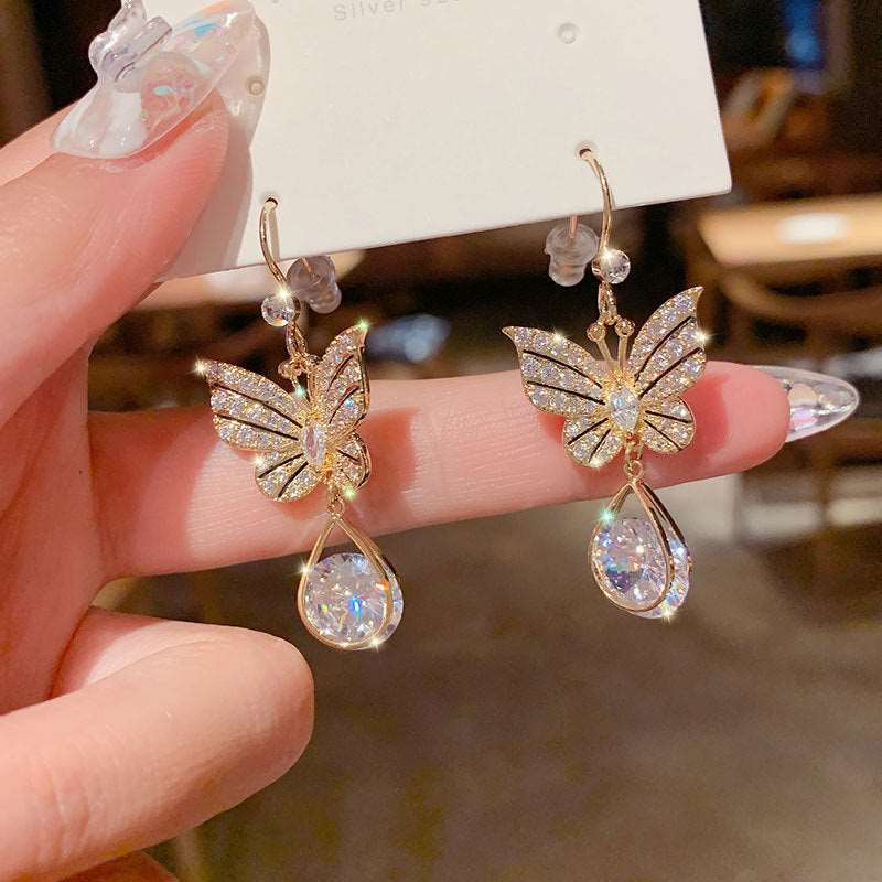 925 Silver Needle Butterfly Zircon Earrings