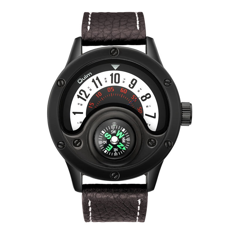 OULM 3880--Leather Watches Decorative Compass Big Size Male Watch PrestigePearls