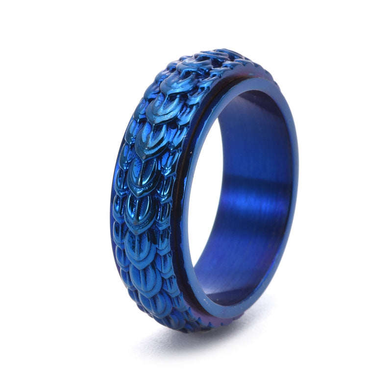 Personality Dragon Scale Rotatable Ring Male Titanium Steel PrestigePearls