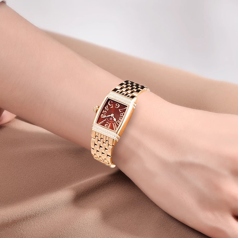 Women's Fashion Shell Face Square Quartz Watch With Diamonds PrestigePearls