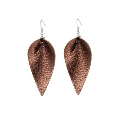 Leaf Drop PU Artificial Leather Earrings PrestigePearls