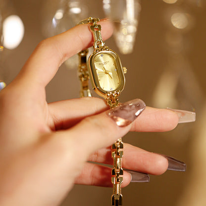 Medieval Small Retro Small Golden Watch Oval Light Luxury Artistic Fashion Quartz PrestigePearls