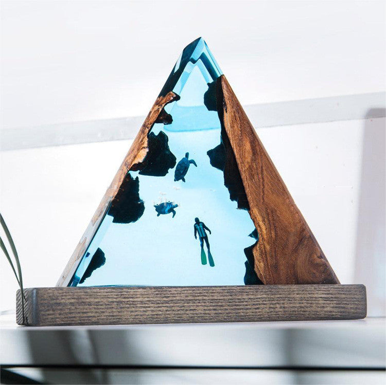 Wooden Resin Triangle Creative Ocean Style Small Night Lamp PrestigePearls