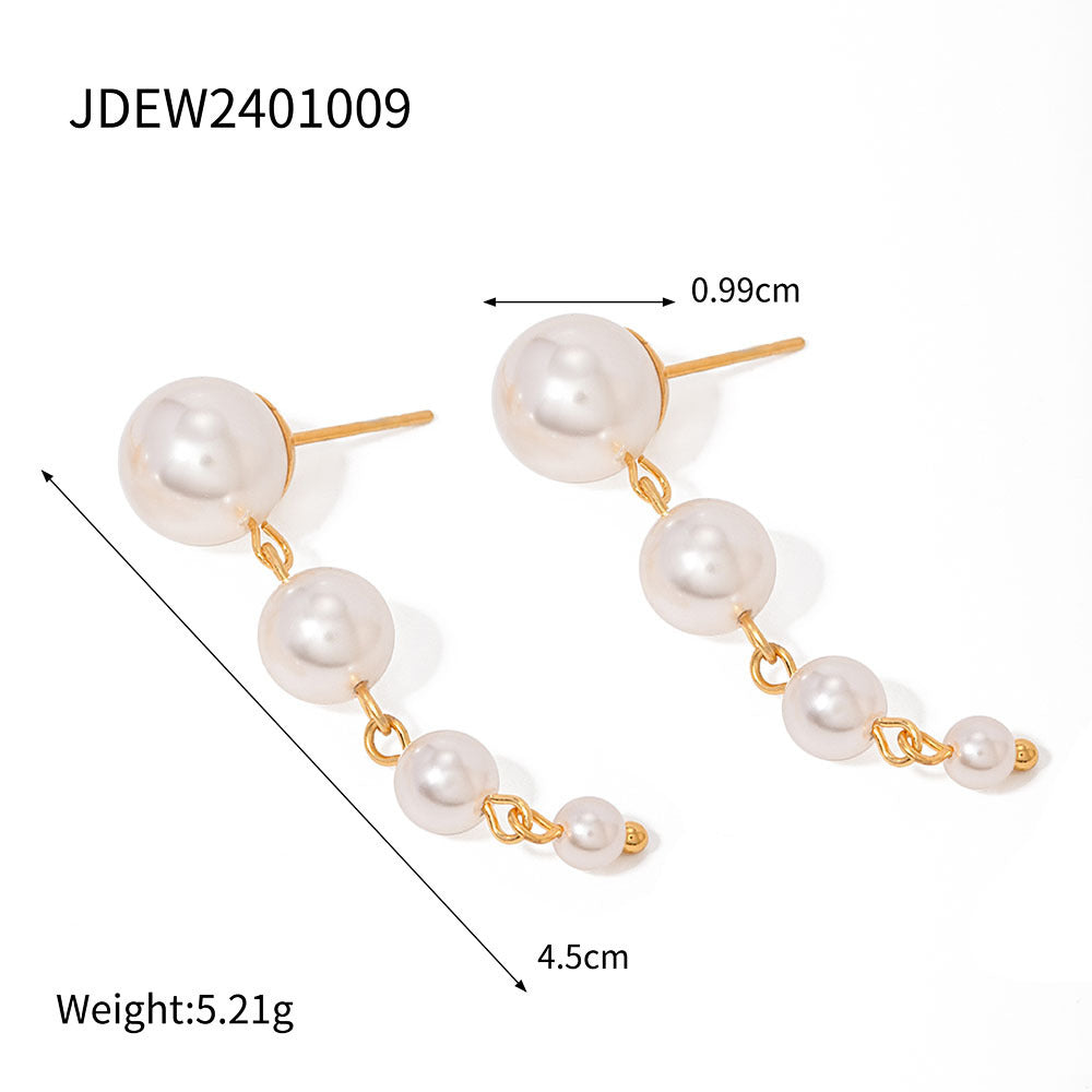 Temperament Personality 18K Gold Stainless Steel Shell Pearl Tassel Earrings PrestigePearls