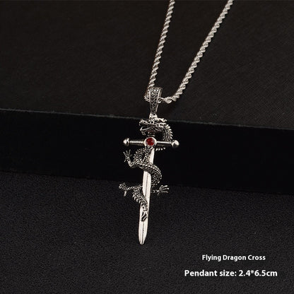 Fashion Jewelry Dragon Sword Pendant Necklace Paved Black Color Jewelry For Men Boy Christmas Gifts PrestigePearls