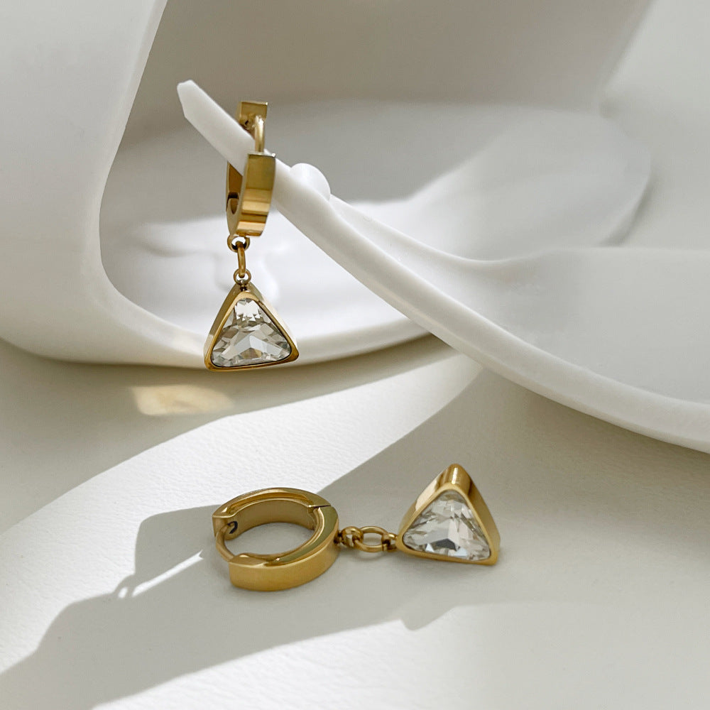 Women's Gold Triangle Zircon Drop Hoop Earrings PrestigePearls