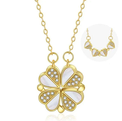 Luxury Four Leaf Clover Pendant Necklace Stainless Steel Crystal Heart Jewelry For Women Gift PrestigePearls