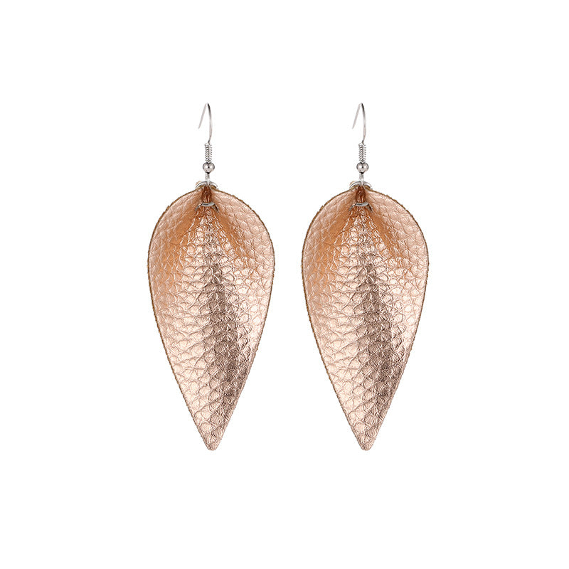 Leaf Drop PU Artificial Leather Earrings PrestigePearls