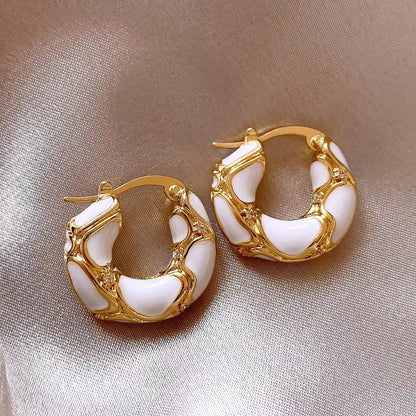 Fashion Jewelry New Trendy Enamel Color Gold Plated Metal Texture Small Hoop Earrings PrestigePearls