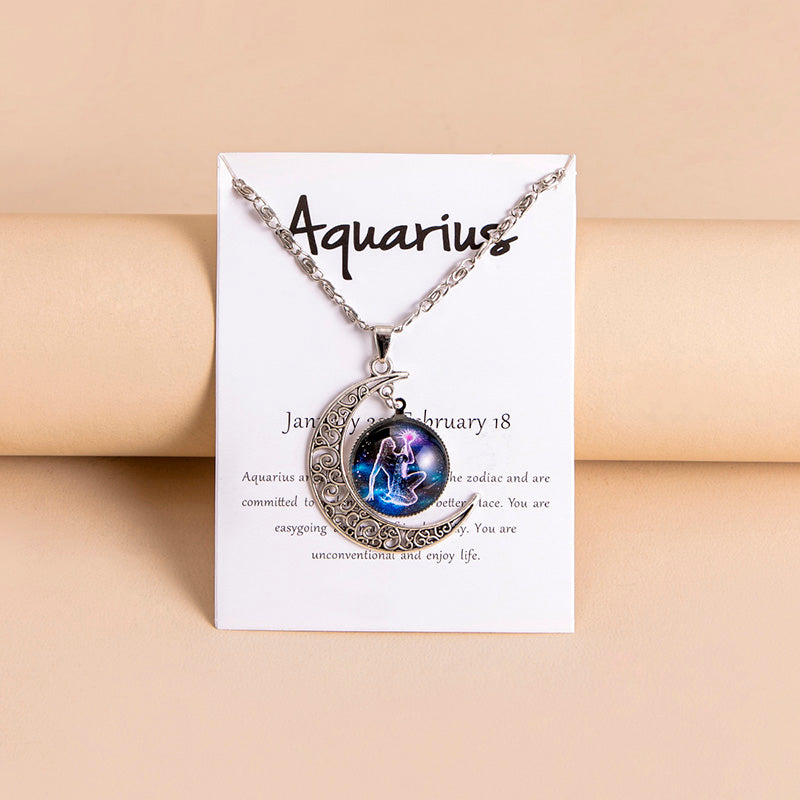 12 Zodiac Sign Glass Charms Moon Pendant Necklace PrestigePearls