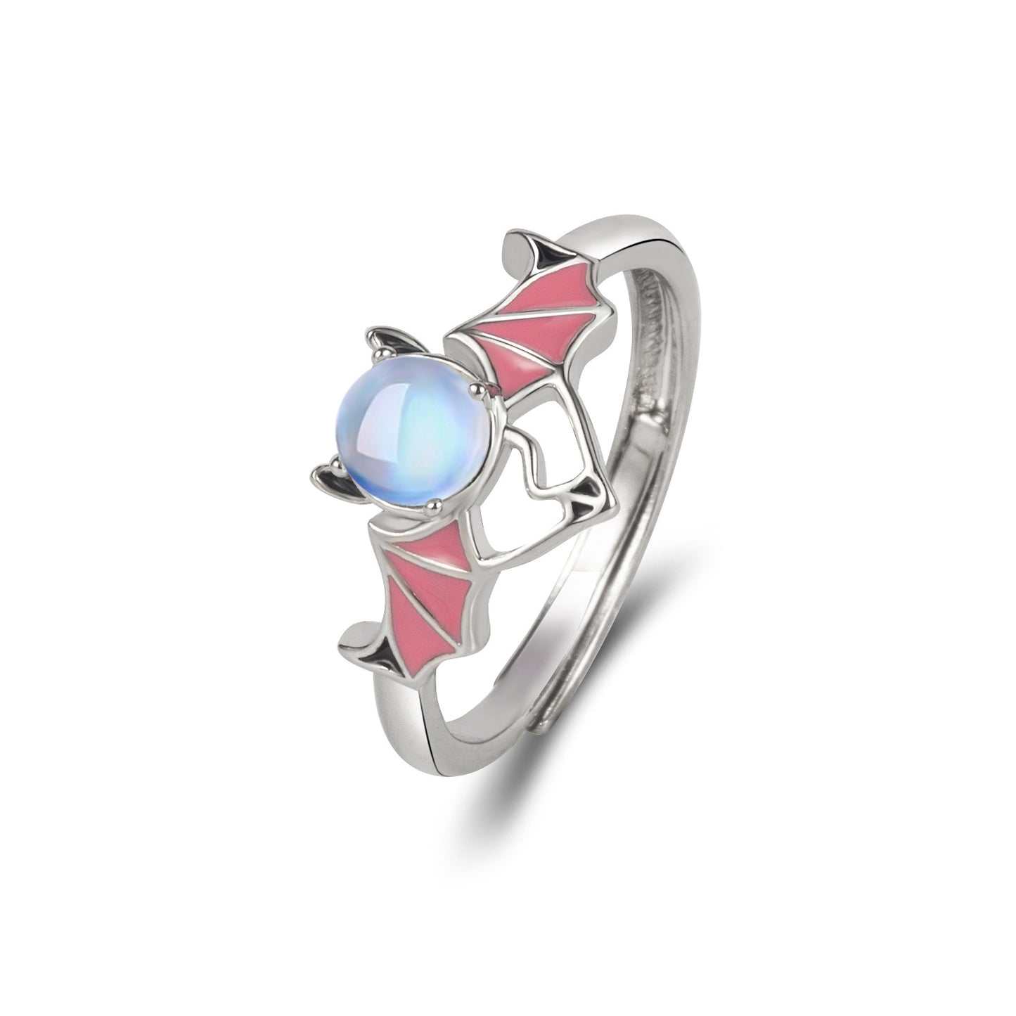 Silver Blue Moonlight Stone Angel Demon Ring - prestigepearls