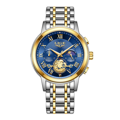 LIGE 89106 --Men's Quartz Watch Luminous Moon Phase Multifunctional PrestigePearls