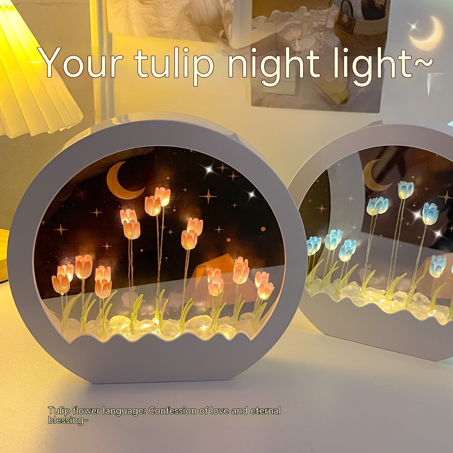 Tulip Rose Small Night Lamp Diy Handmade Mirror Flower Sea Bouquet Gift PrestigePearls