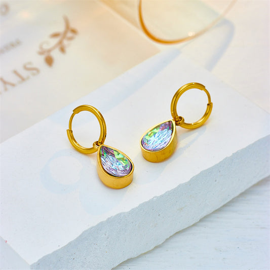 Drop-shaped Square Color Zircon Pendant Gold Eardrop Earring PrestigePearls